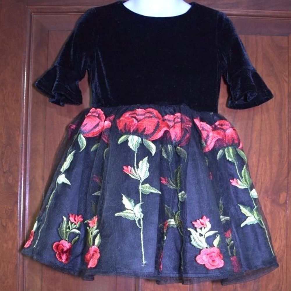 Little Girls Floral Black Dress Size 2T Holiday Christmas Formal